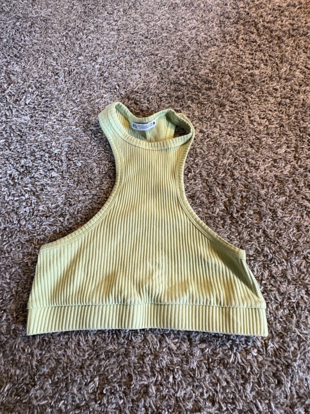 Zara Ribbed High-Neck Crop Top - Pale Green